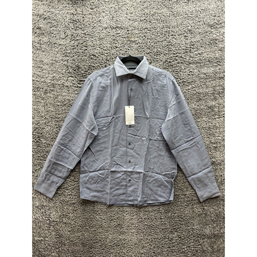 Mango MNG Regular Fit Button Up Long Sleeve Lyocell Fuild Shirt Gray Mens Size S